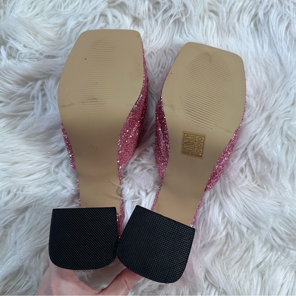Dolls Kill • Barbie Pink Square Toe Glitter Platform Open Toed Mules - Picture 8 of 14